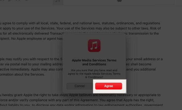 Click Agree to Confirm on Mac