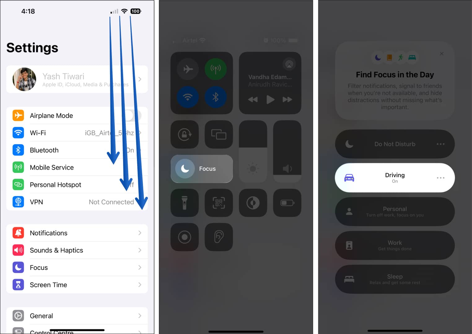 Enable Driving Focus Mode from Control Center