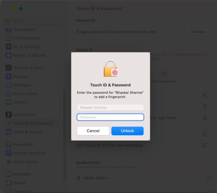 Enter your Mac’s password and hit Unlock