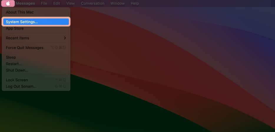 Navigate to the Apple logo and choose System Settings