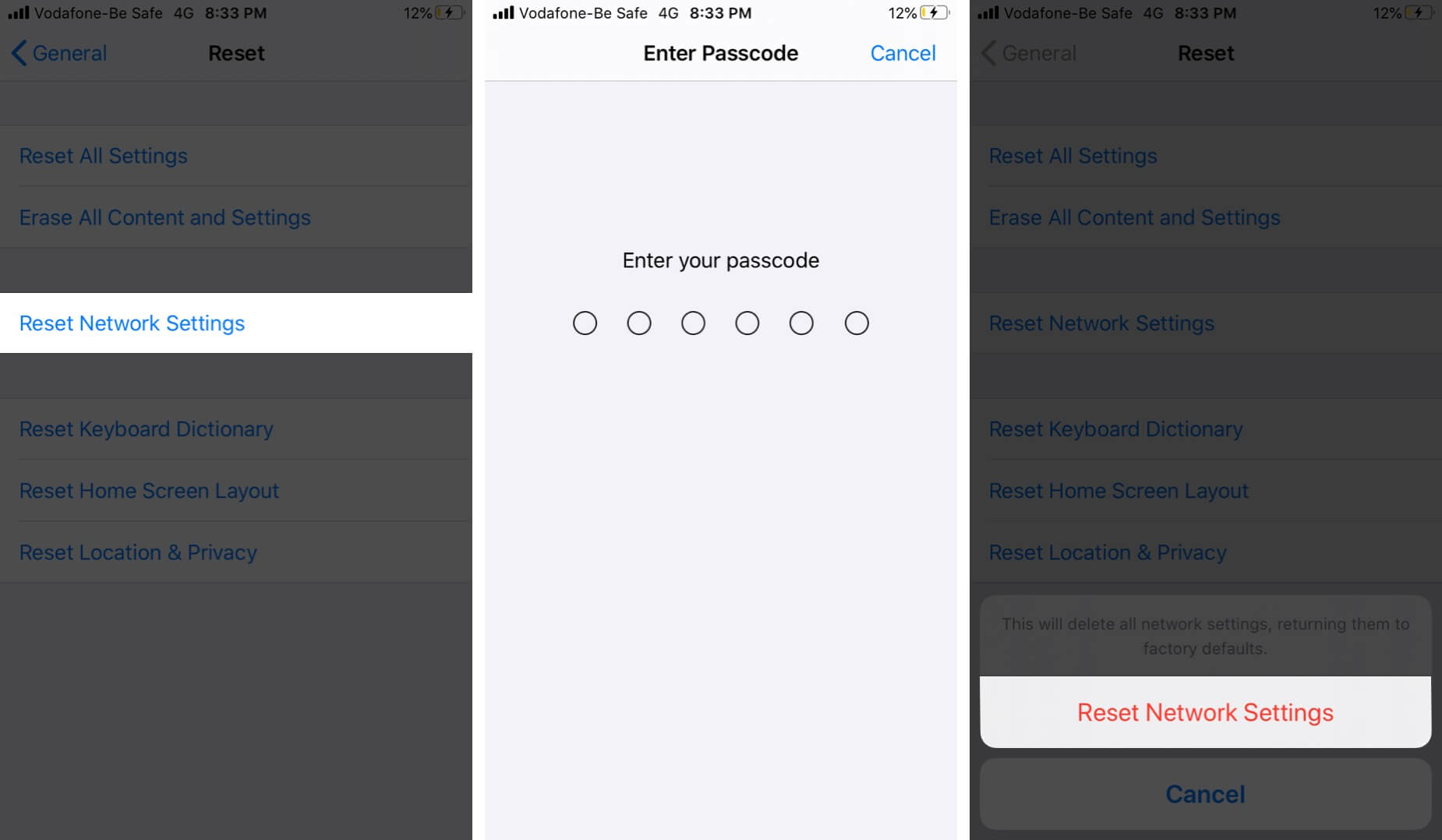 Reset Network Settings on iPhone