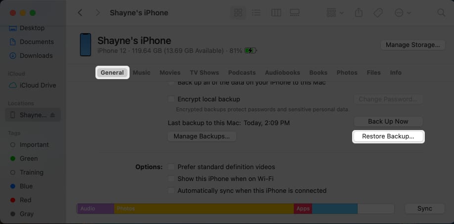 Restore iPhone or iPad from a backup using Finder on your Mac