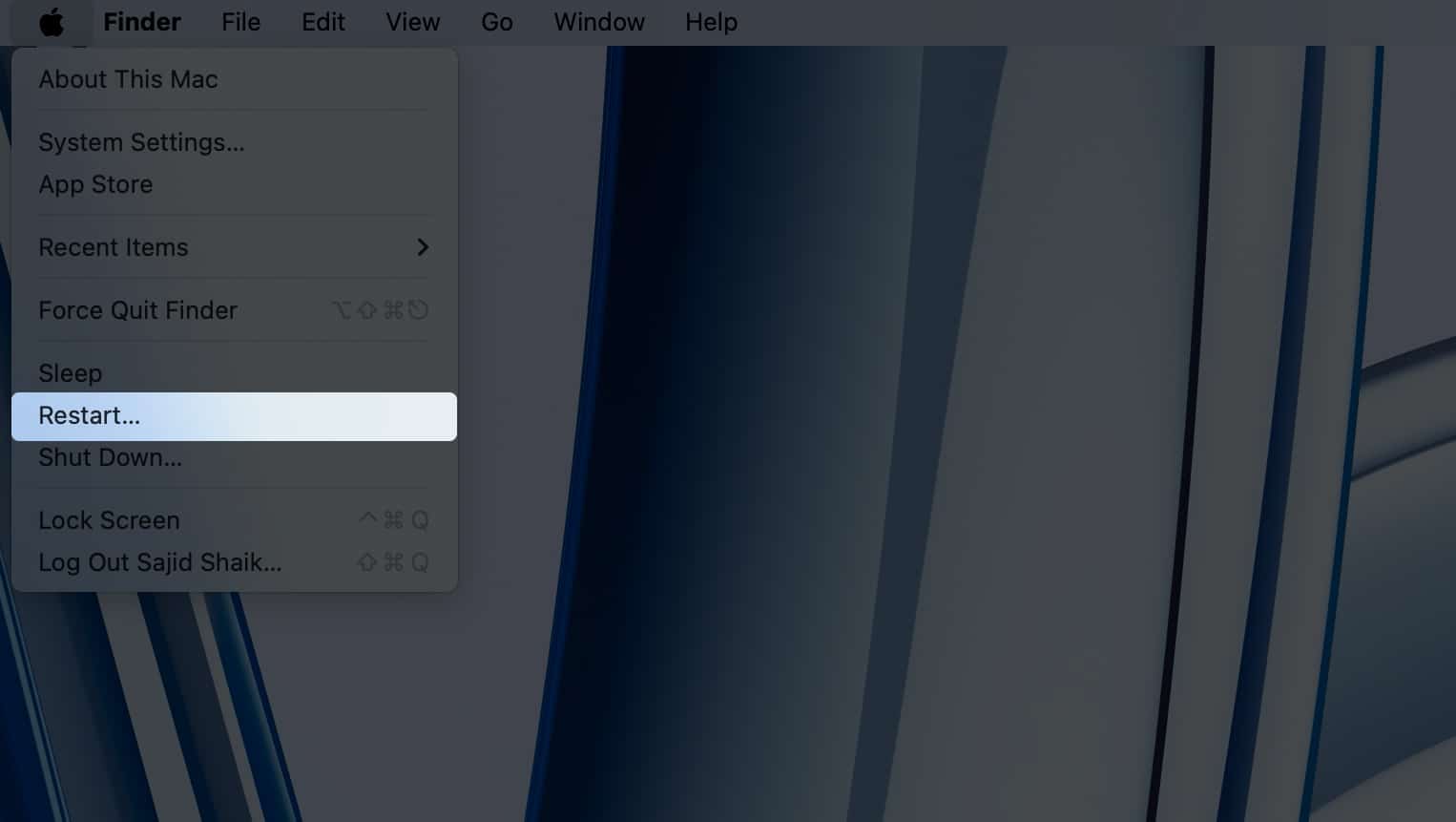Select Restart from Apple menu