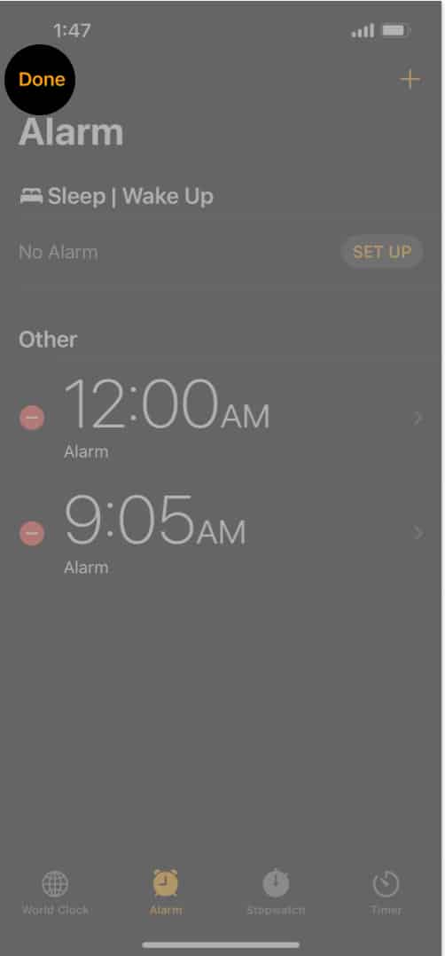 Tap on Done in Clock App on iPhone