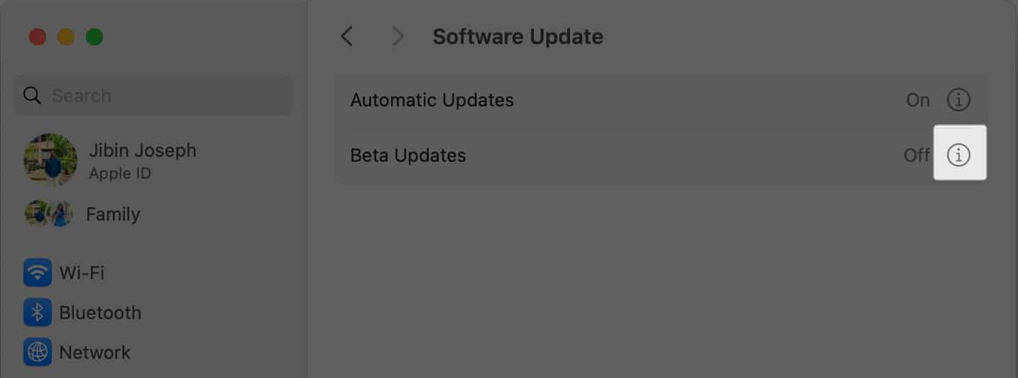 Tap on the info icon besides Beta Updates