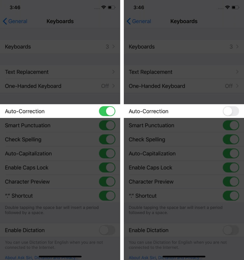 turn off auto-correction on iphone