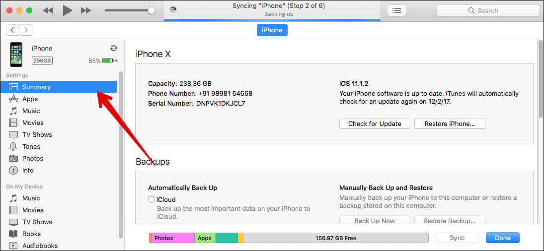 Click on Summary under iPhone in iTunes
